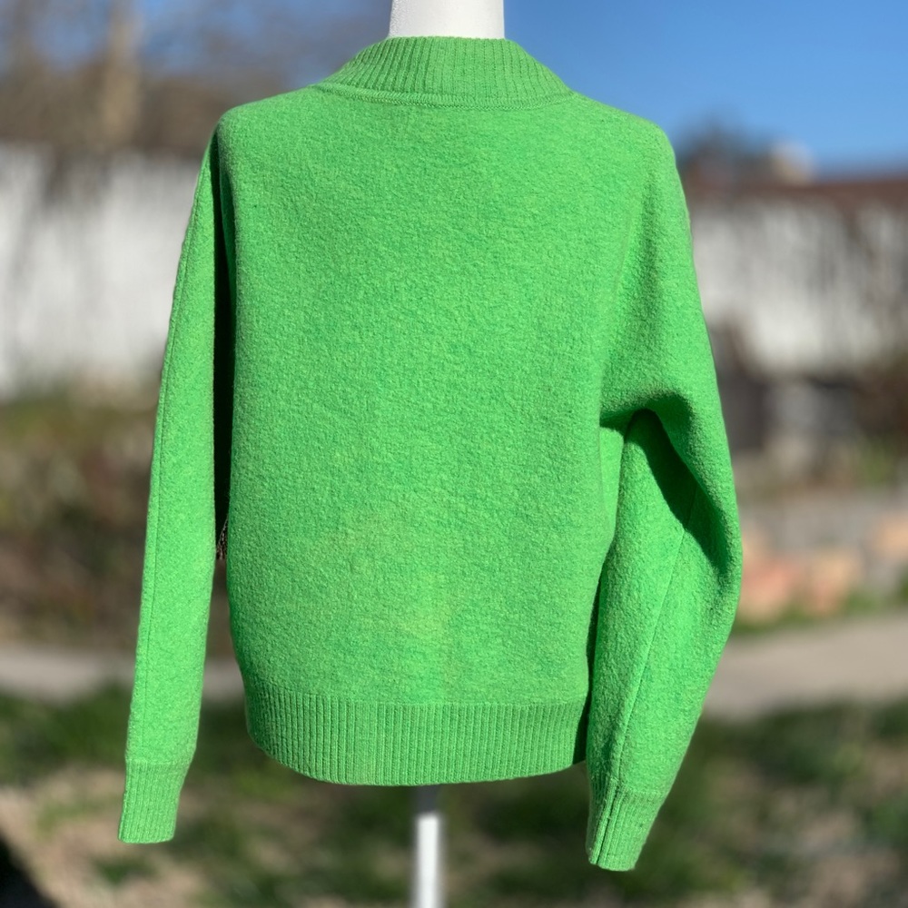 Jones New York Collection Bright Lime Green Merino Wool Cardigan ~ Women’s Large - Picture 2 of 5